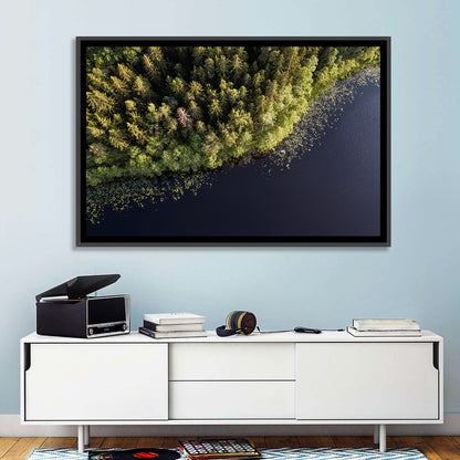 Aerial Lake with Red Boat Wall Art