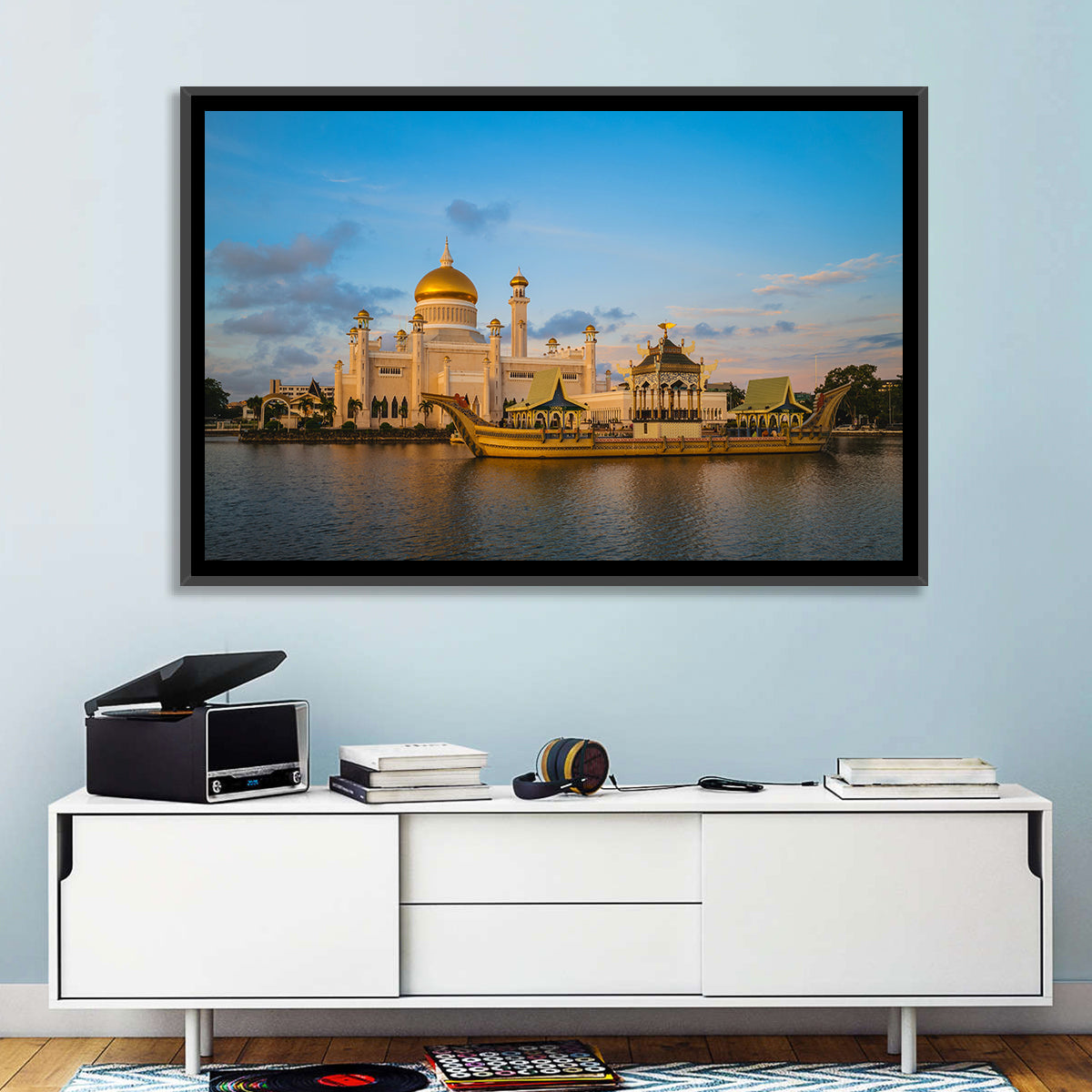 Sultan Omar Ali Saifuddien Mosque at Golden Hour Wall Art in a room, landscape