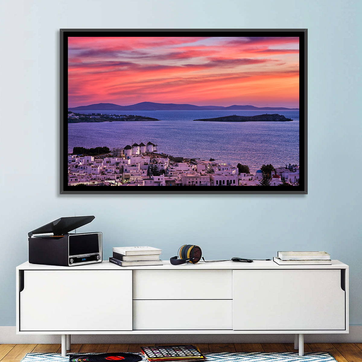 Mykonos Windmills at Sunset Wall Art
