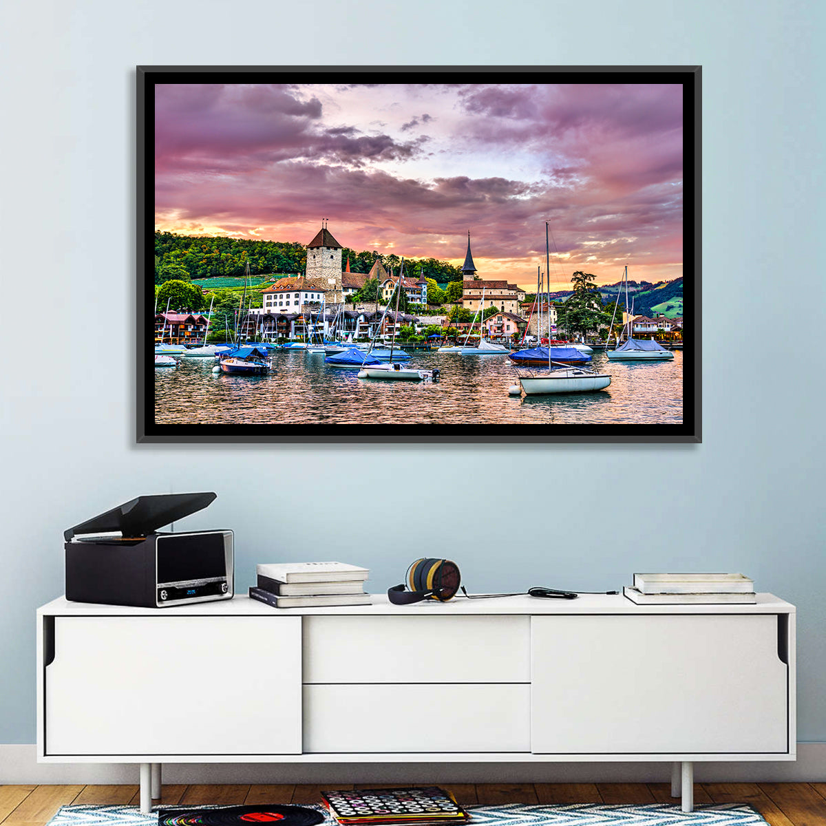Spiez Castle Harbor Sunset Wall Art