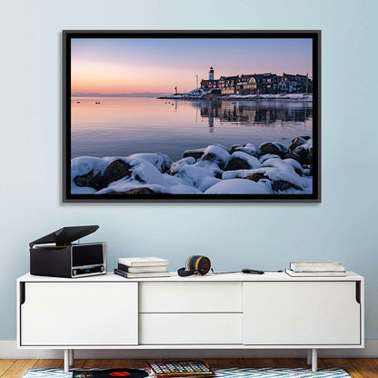 Urk Lighthouse Winter Twilight Harbor Wall Art