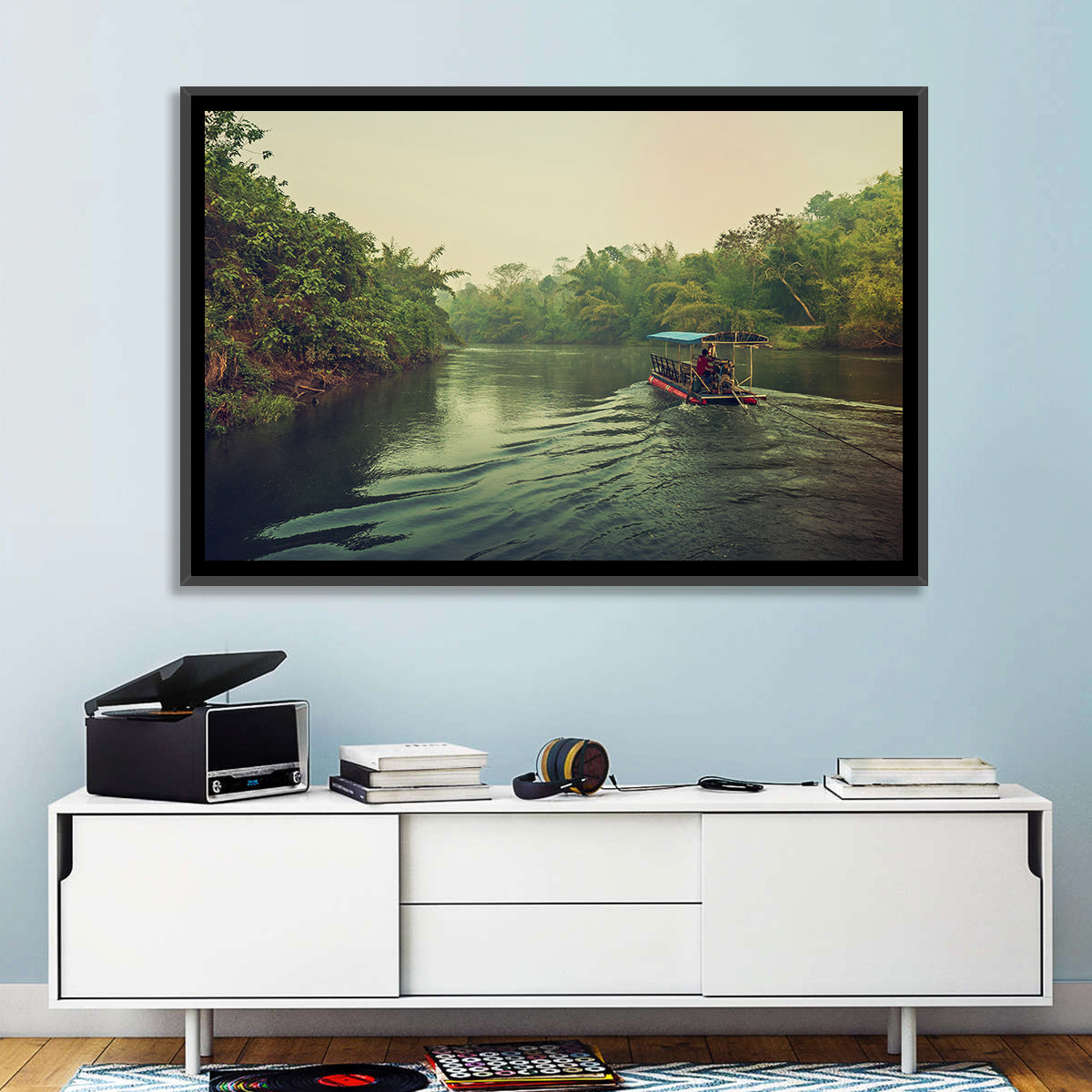 Misty Long-tail Boat on River Kwai Wall Art