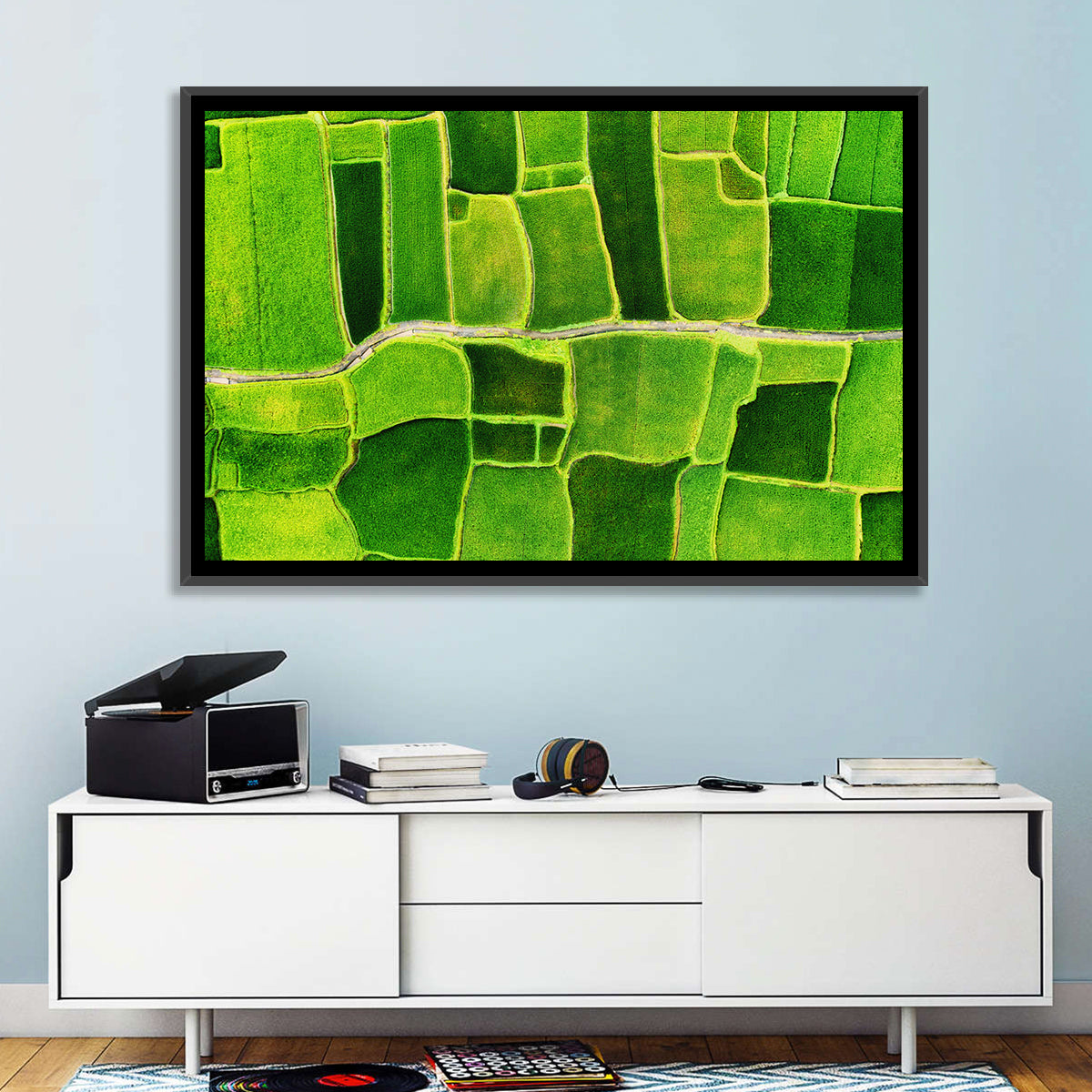 Verdant Rice Terrace Grid Wall Art in a room, landscape