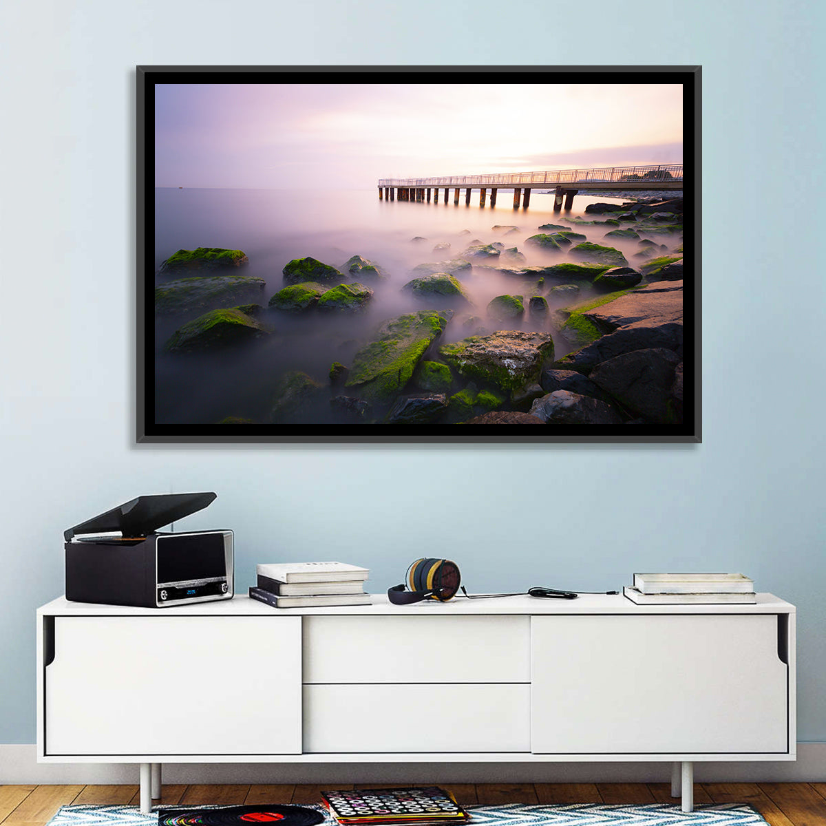 Florya Beach Pier at Lavender Dusk Wall Art in a room, landscape