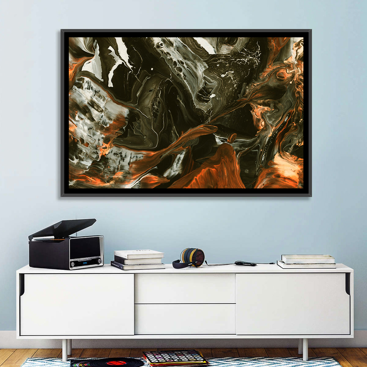 Volcanic Marble Swirl Wall Art in a room, landscape