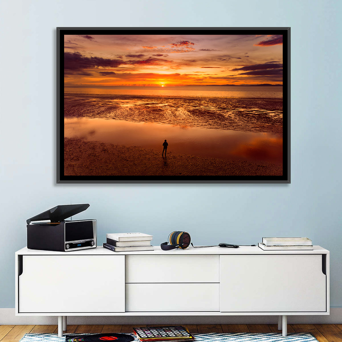 Solitary Figure on Sunset Shore Wall Art