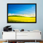 Rapeseed Field and Rolling Hills Under Blue Sky Wall Art
