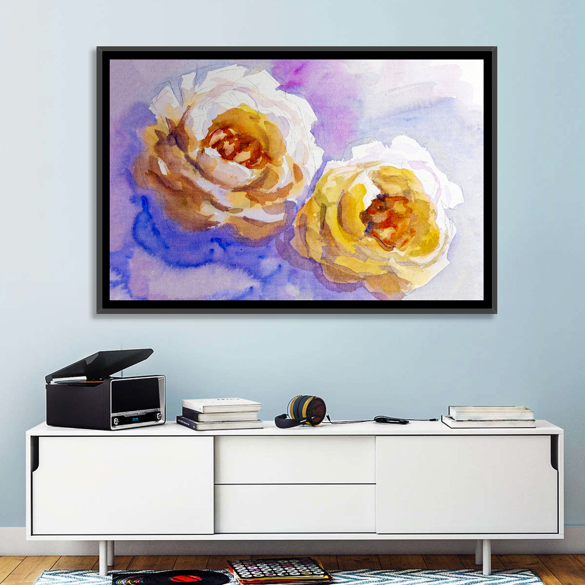 Diagonal Rose Pair Study Wall Art in a room, landscape