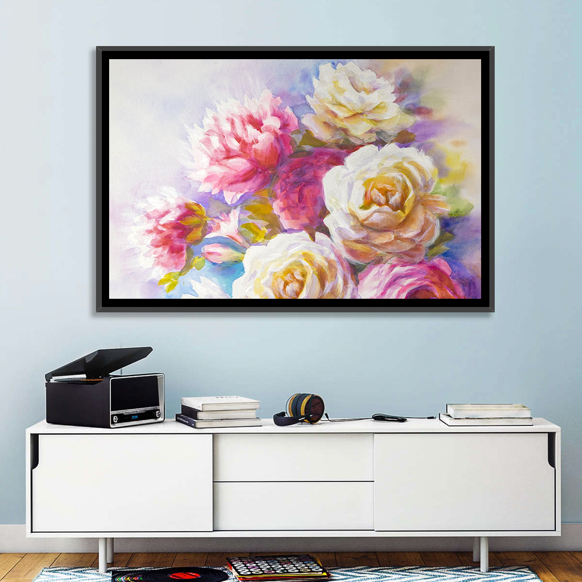 Watercolor Peony Bouquet Wall Art