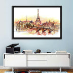 Eiffel Tower Watercolor at Dusk Wall Art