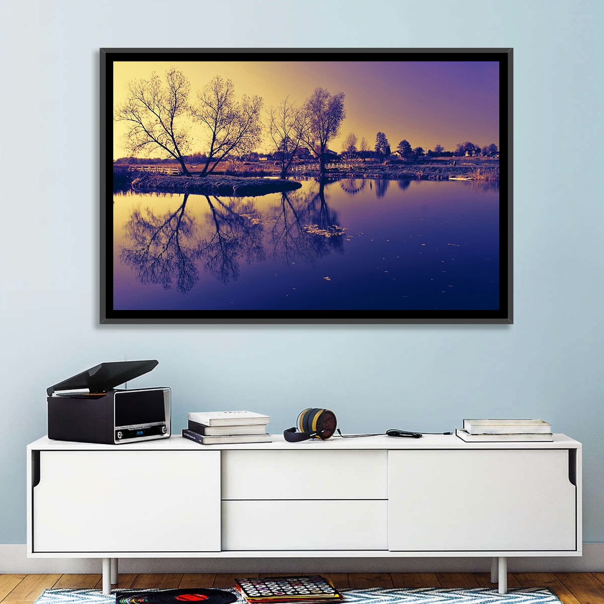 Winter Lake Morning Wall Art in a room, landscape