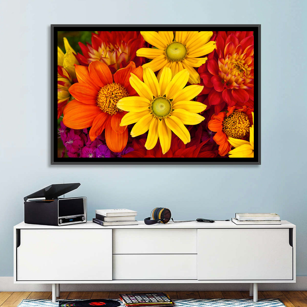 Fresh Autumn Flowers Wall Art in a room, landscape