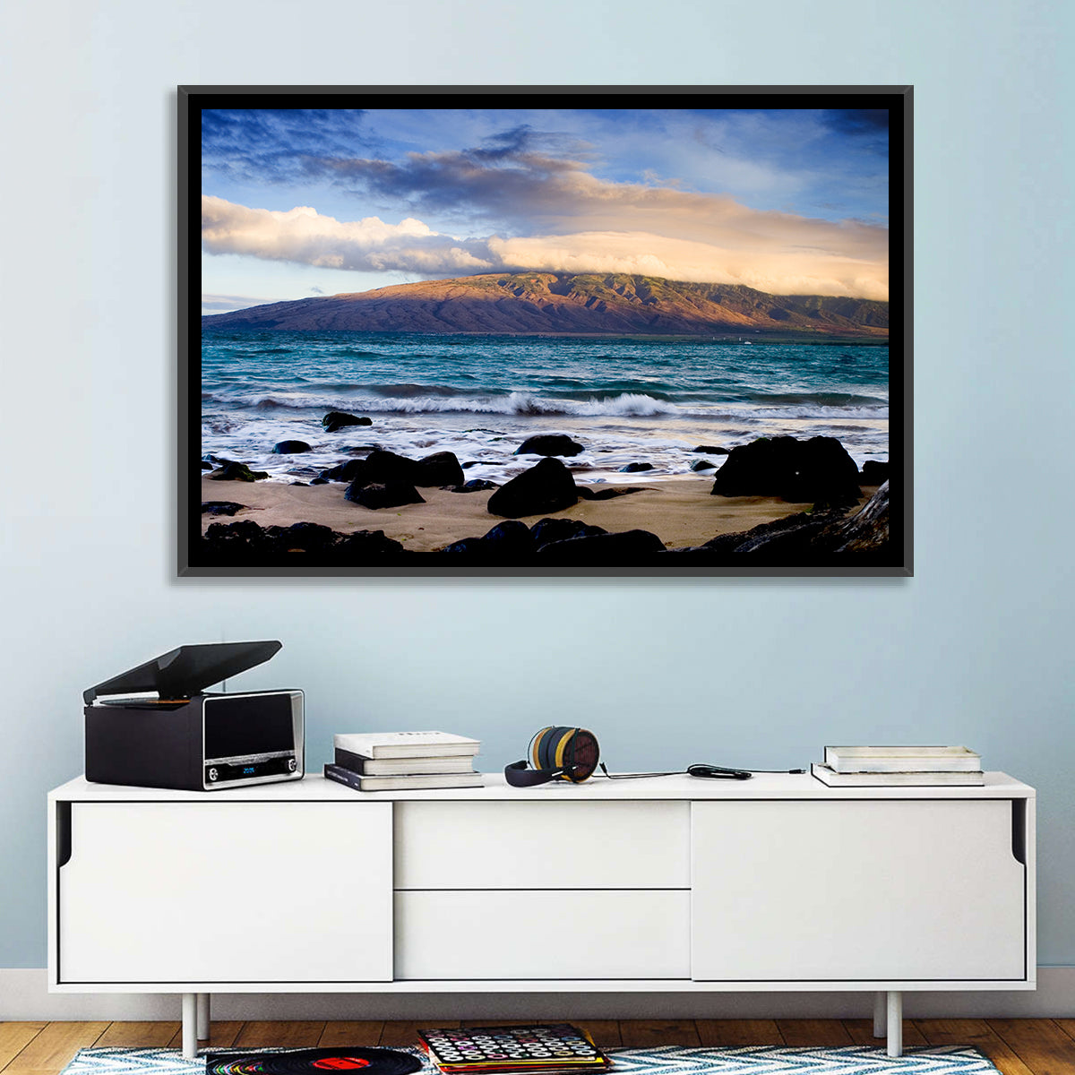 Kihei Golden Coastline Wall Art in a room, landscape