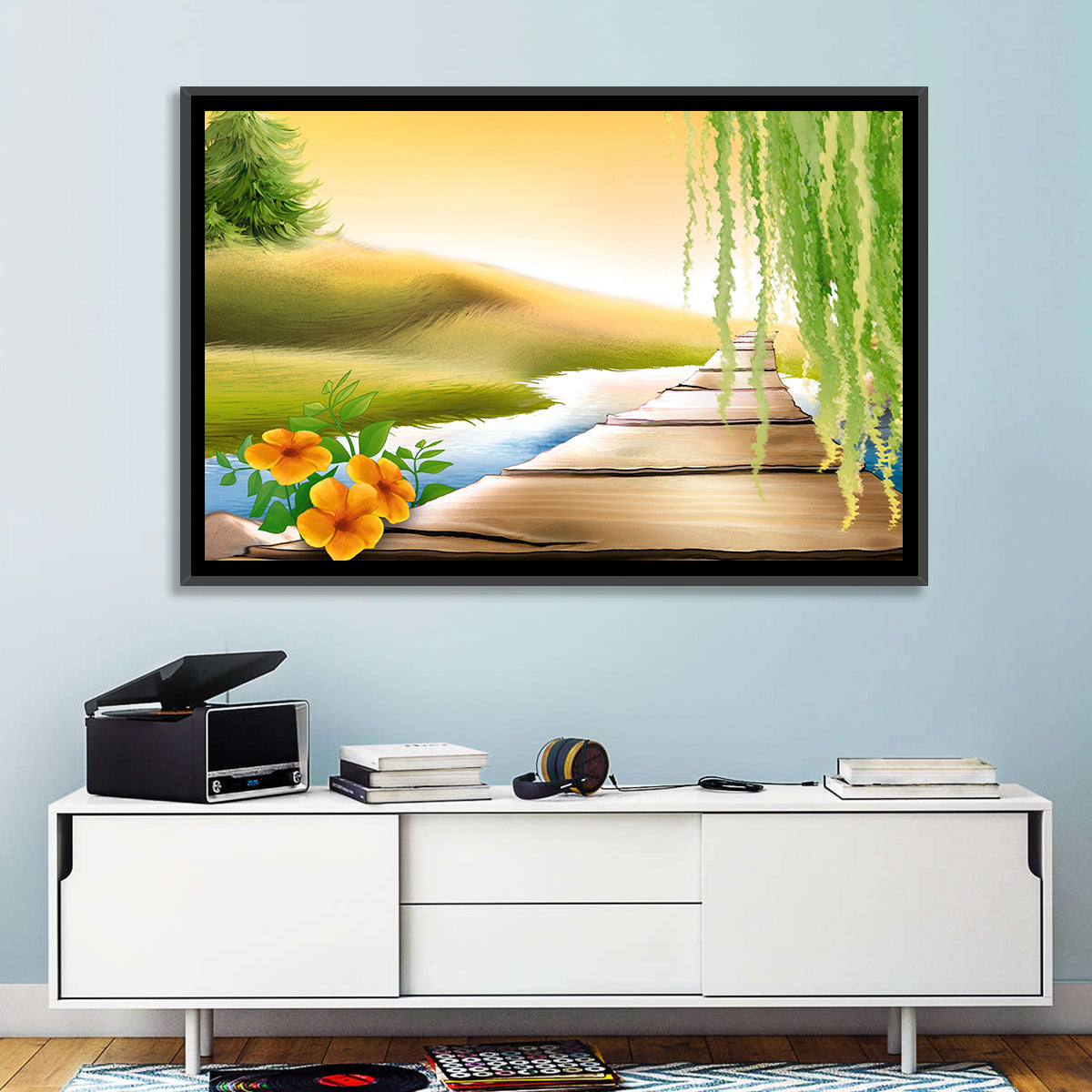 Golden Hour Willow Walkway Wall Art in a room, landscape