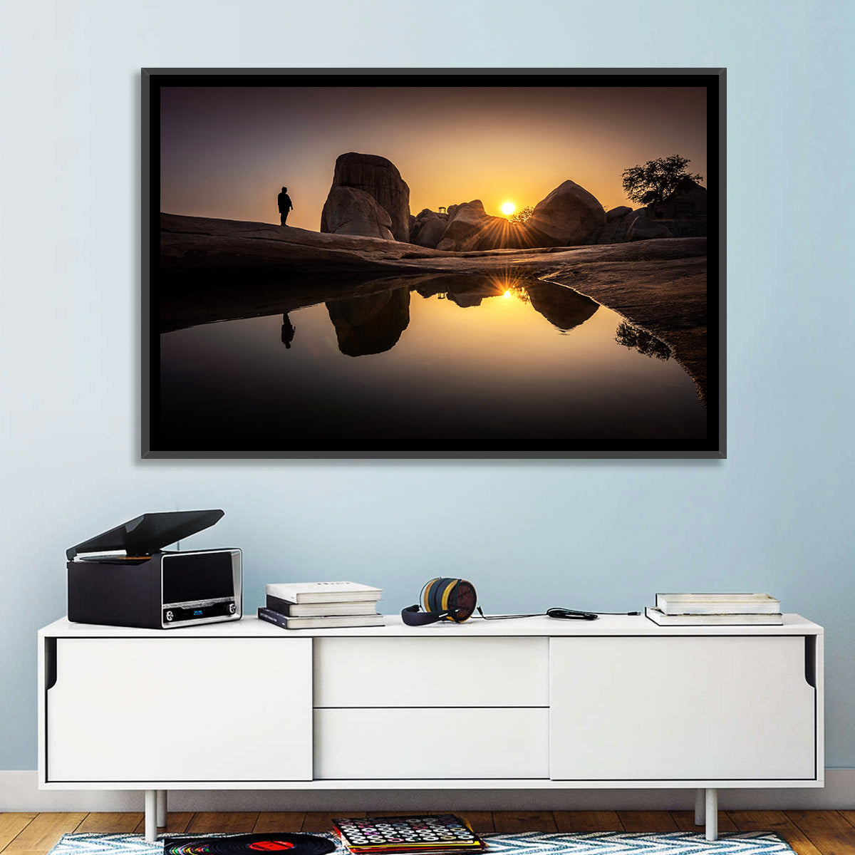 Hemakuta Hill Sunrise Temples Wall Art in a room, landscape