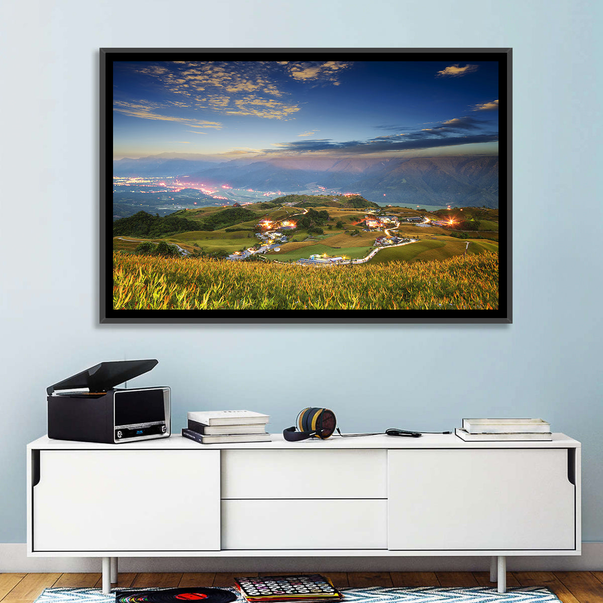 Sixty Stone Mountain Nightscape Wall Art in a room, landscape