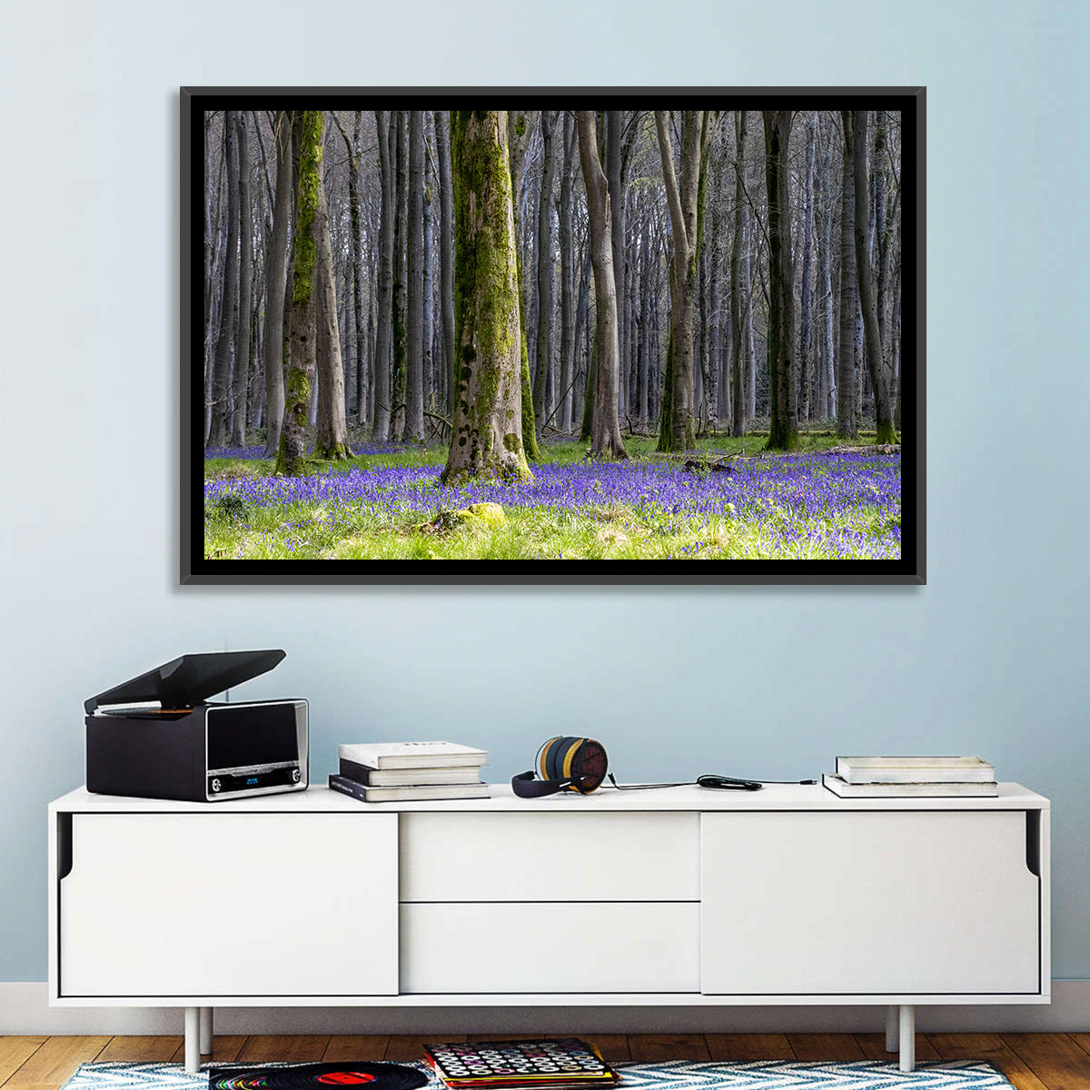 Bluebell Beechwood Grove Wall Art in a room, landscape