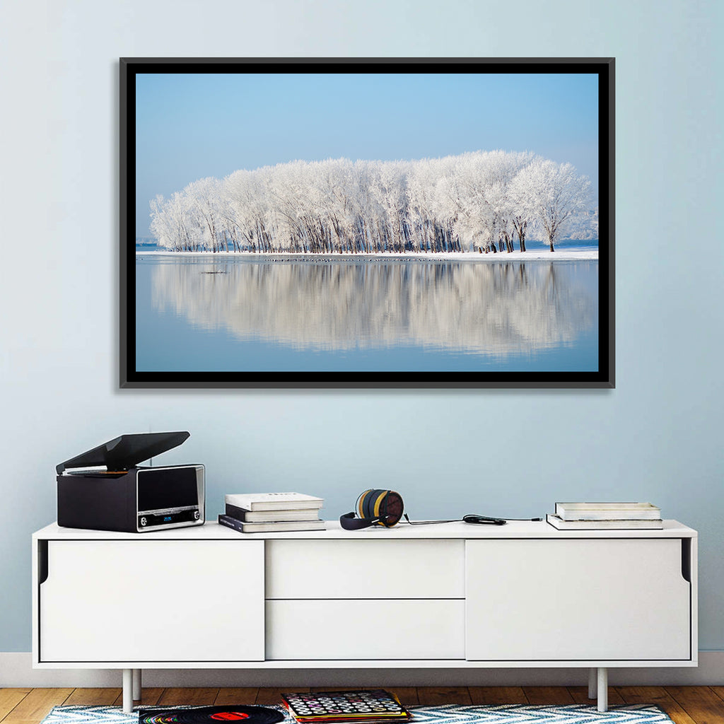 Frost Covered Lakeside Trees Wall Art