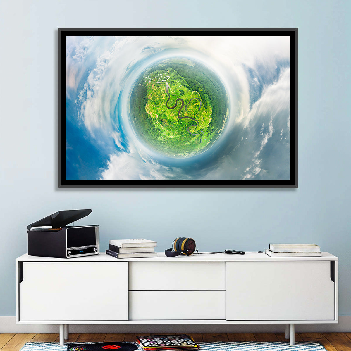 Spherical Forest from Space Wall Art in a room, landscape