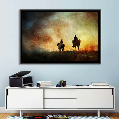 Silhouetted Horse Riders at Sunset Wall Art