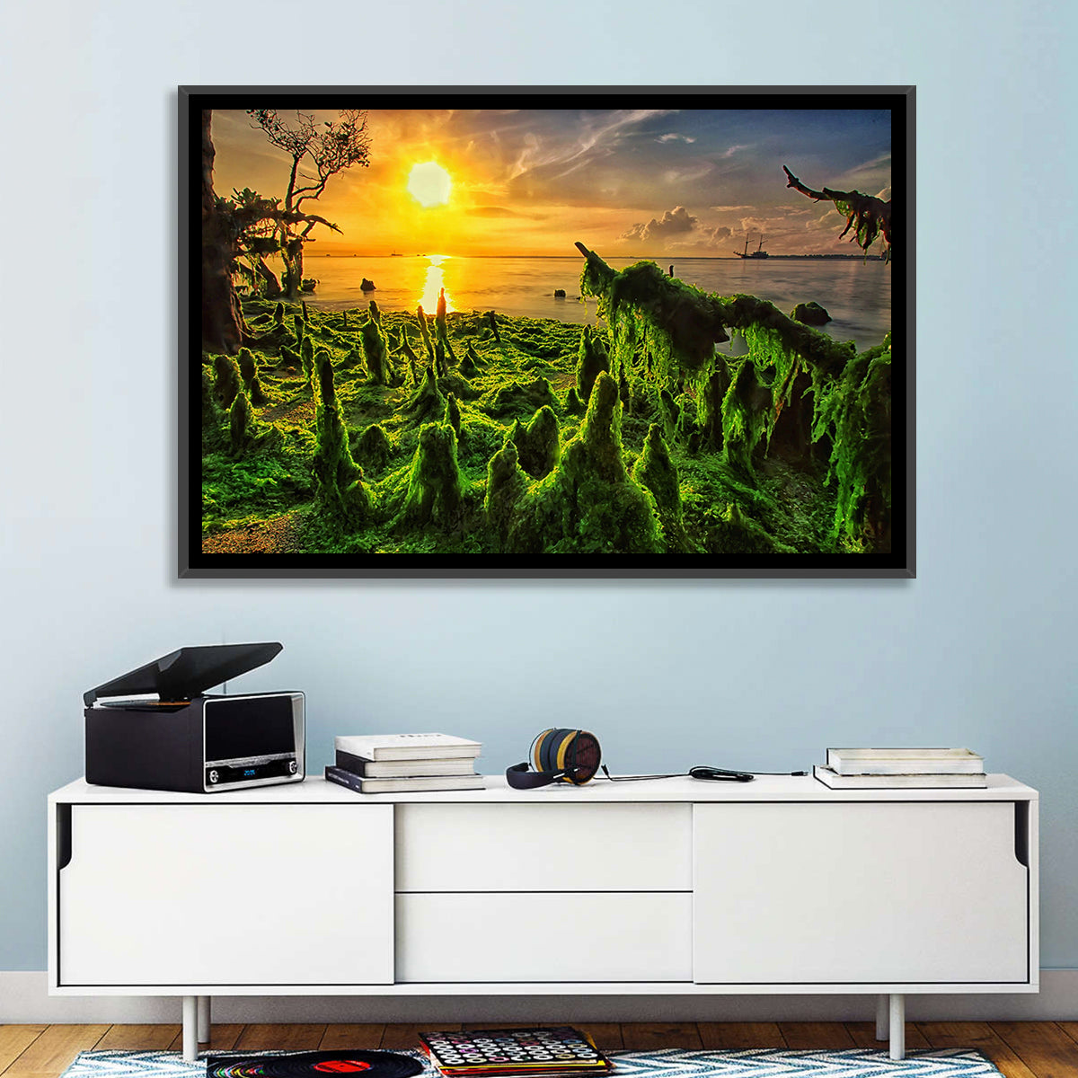Mangrove Roots at Sunset Wall Art in a room, landscape