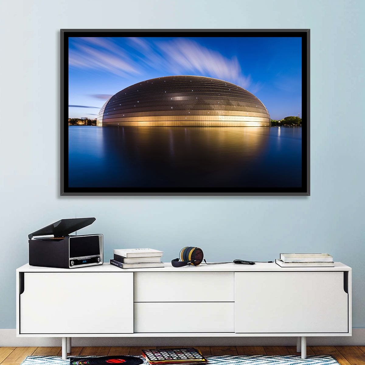 Beijing Giant Egg Dome Wall Art in a room, landscape