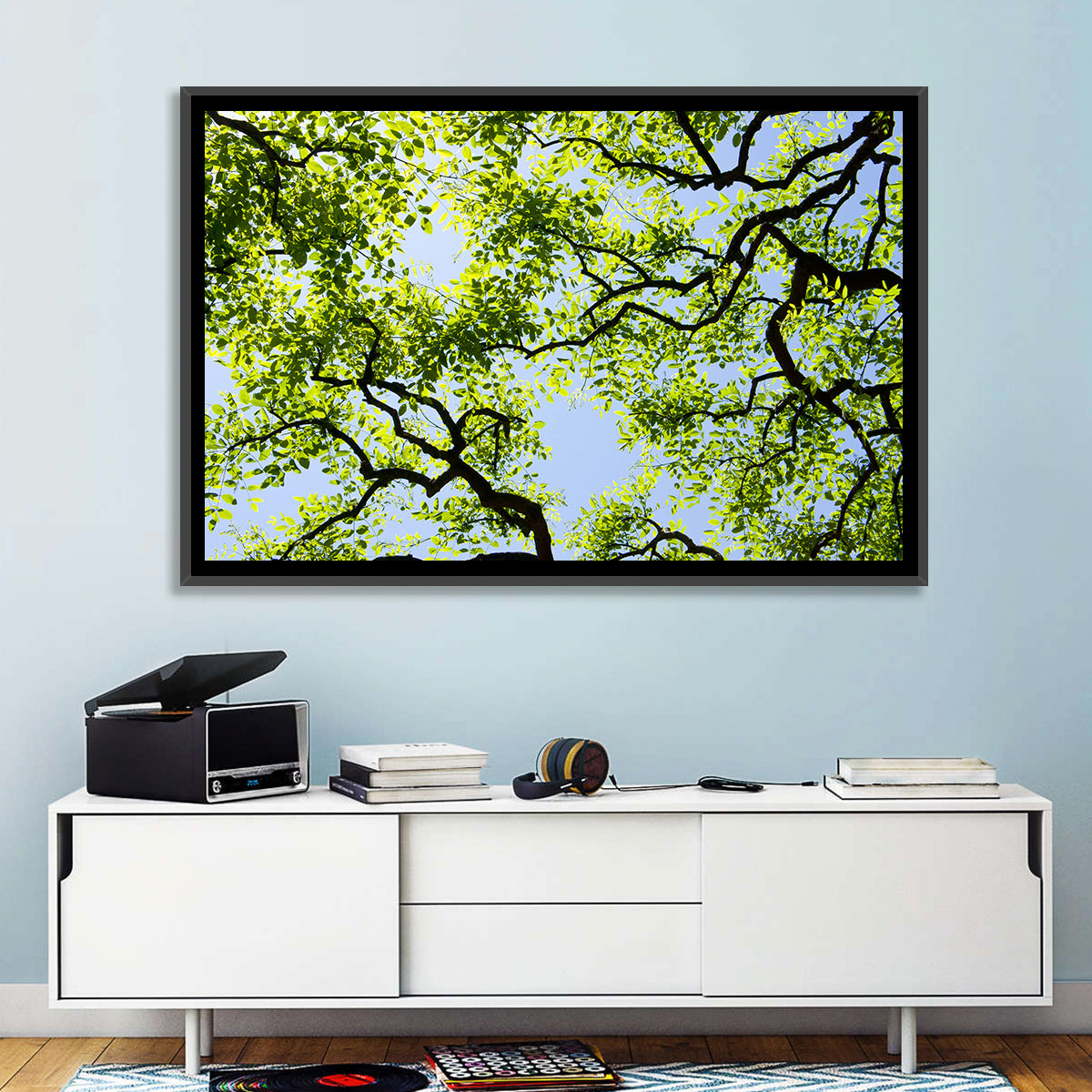 Sunlit Tree Canopy Wall Art in a room, landscape
