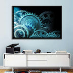 Teal and Steel Cogwheel Close-up Wall Art