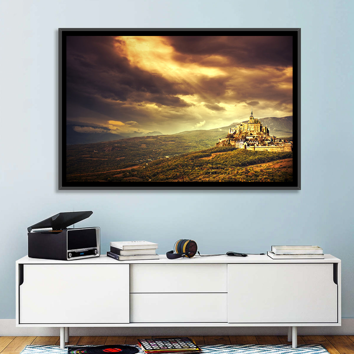 Mont-saint-michel Castle at Dusk Wall Art in a room, landscape