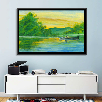 Rowboat on Serene Lake Watercolor Wall Art