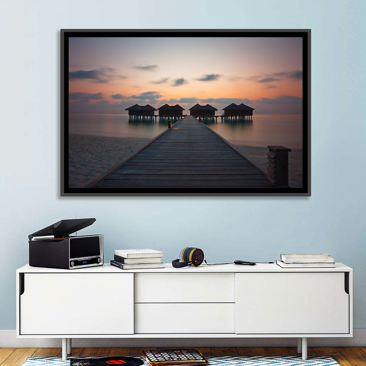 Overwater Bungalows at Sunset Wall Art