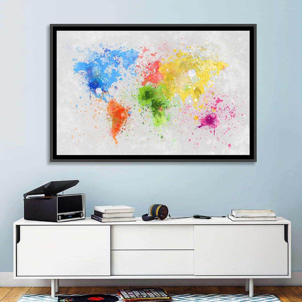 Vibrant Watercolor World Map Wall Art