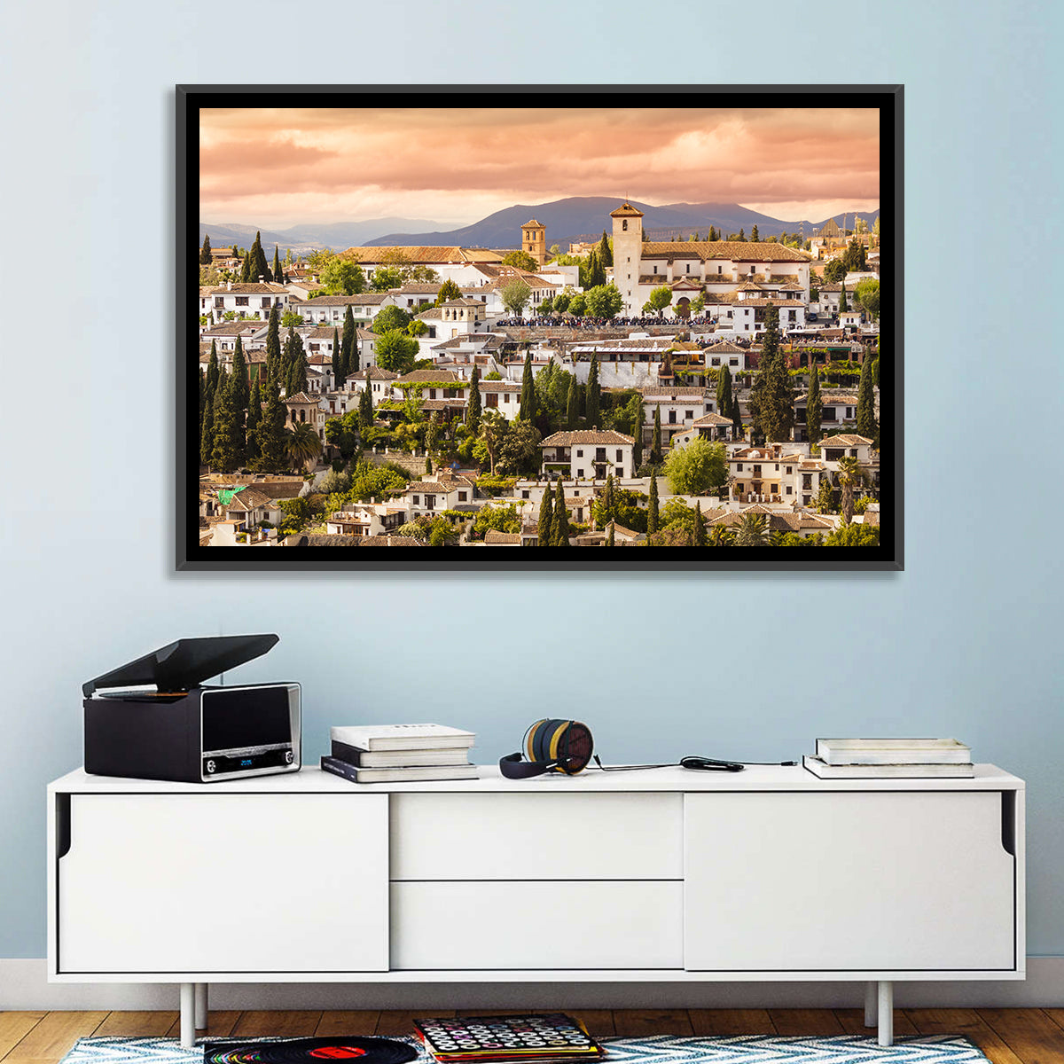 Granada Albaicín Sunset Cityscape Wall Art in a room, landscape