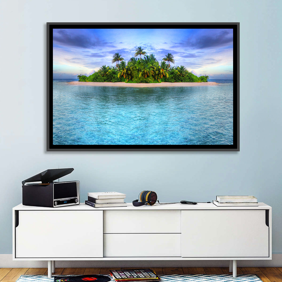 Mirrored Tropical Island Lagoon Wall Art