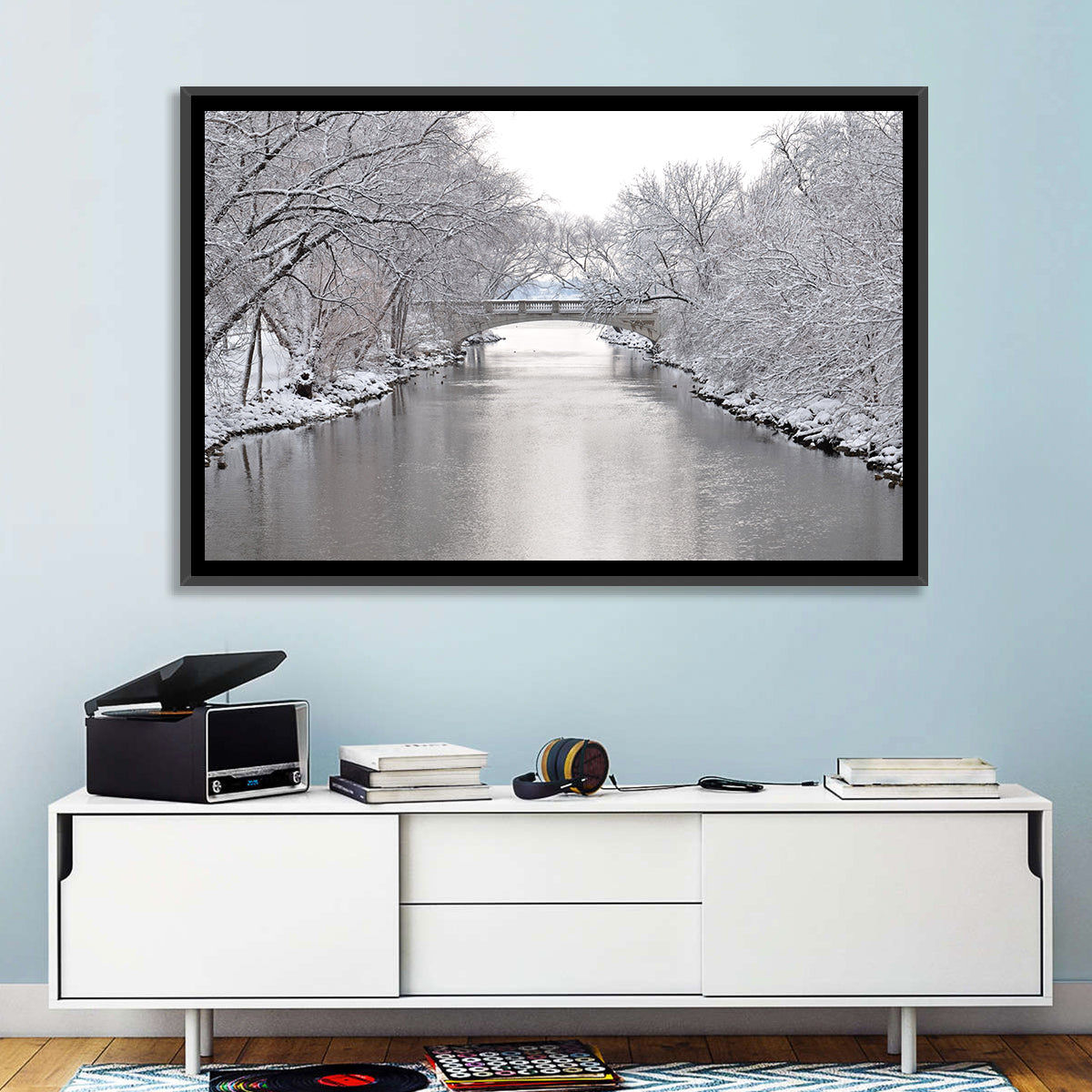 Yahara River Winter Stone Bridge Wall Art