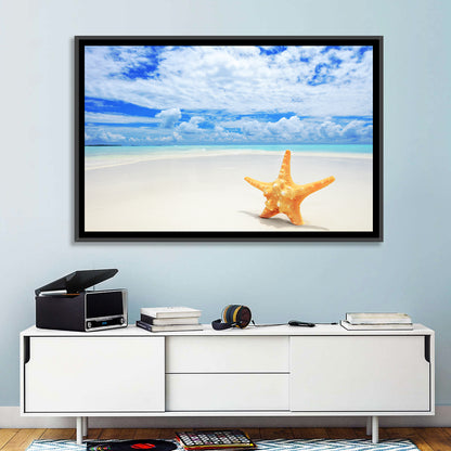 Minimalist Yellow Starfish on Turquoise Shore Wall Art