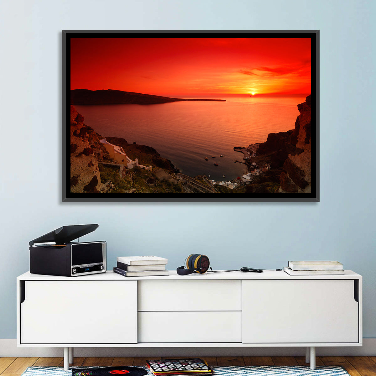 Ammoudi Bay Sunset, Oia Wall Art in a room, landscape