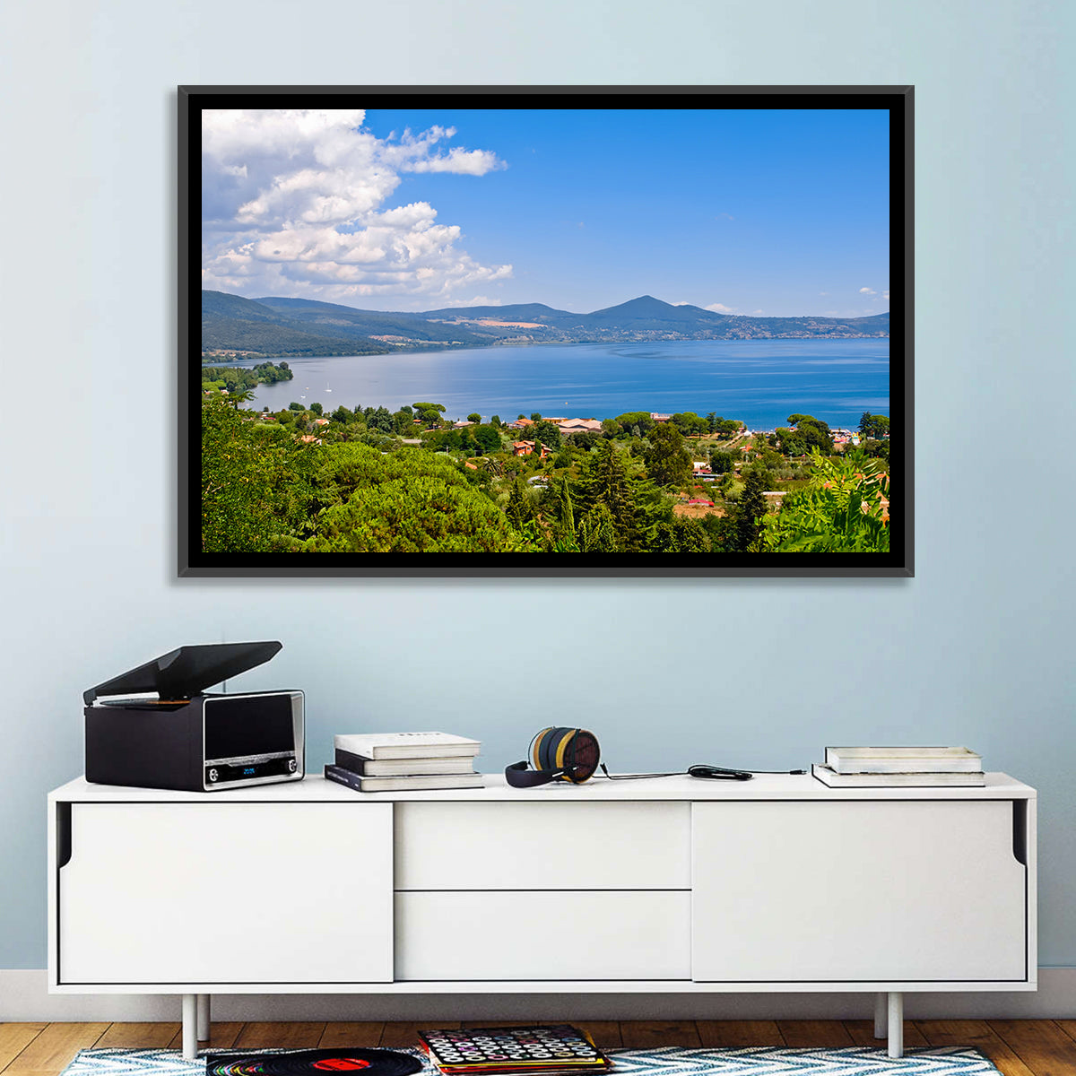 Lake Bracciano View Wall Art in a room, landscape