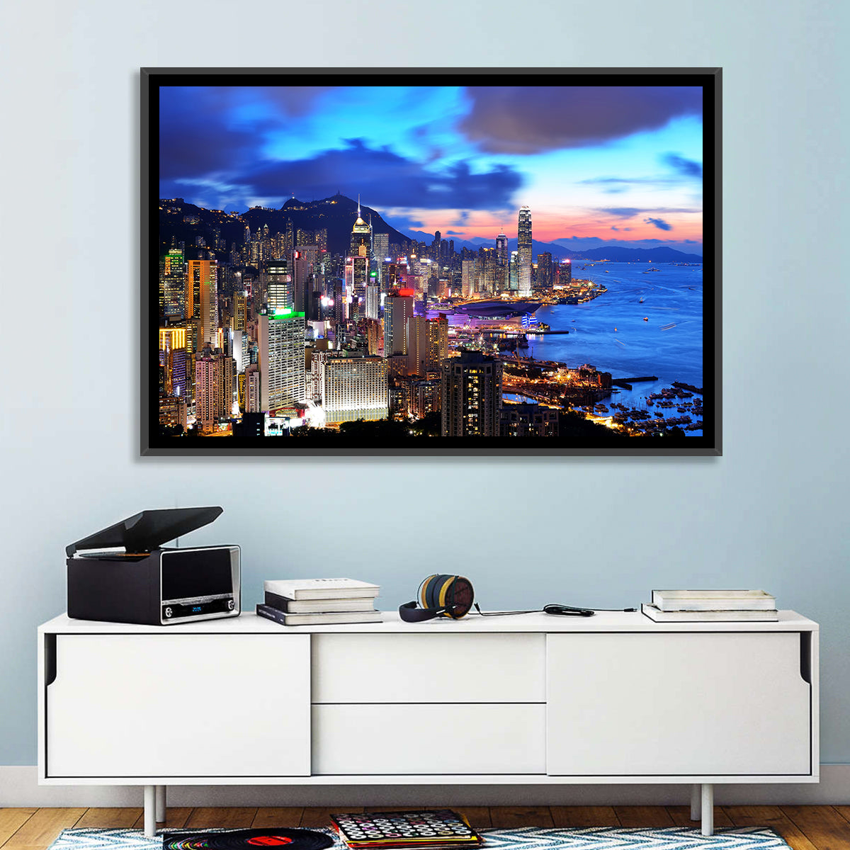 Victoria Harbour Skyline, Hong Kong Wall Art in a room, landscape
