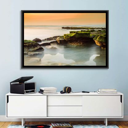 Mossy Rocky Coastline at Golden Hour Wall Art