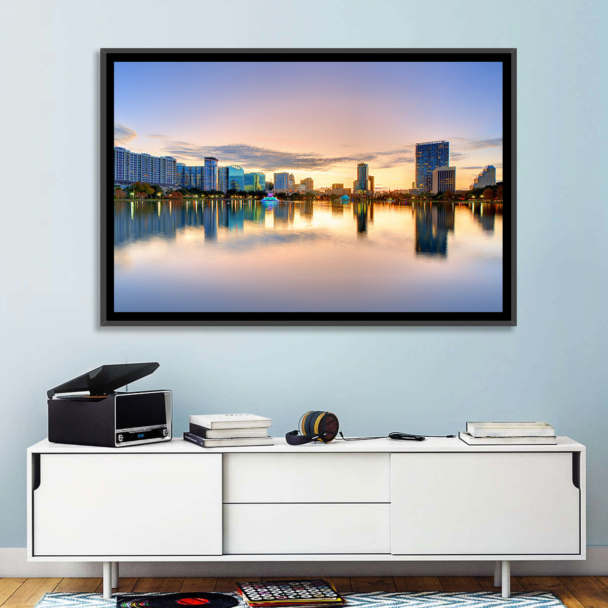 Orlando Skyline at Dusk Wall Art in a room, landscape