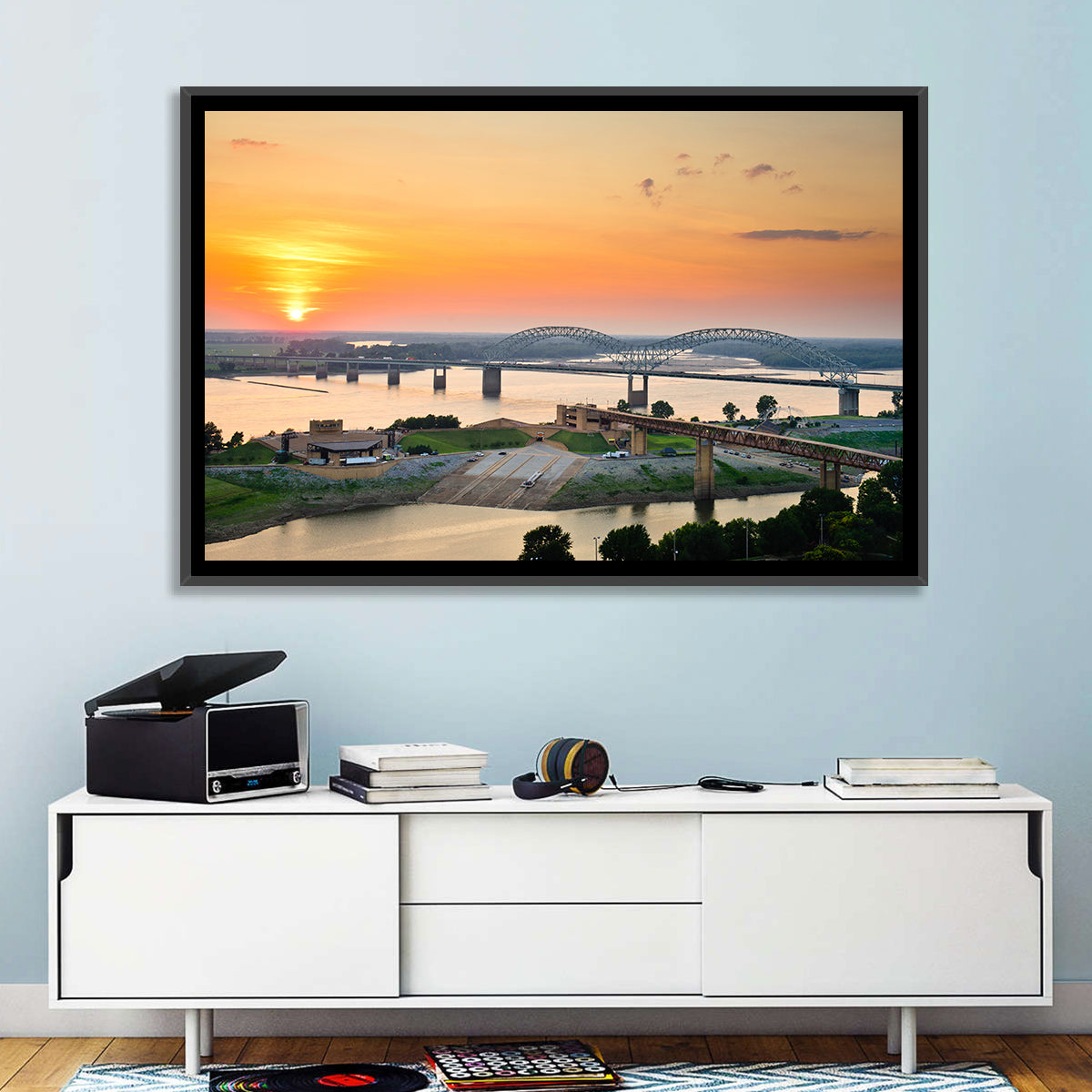 Hernando De Soto Bridge at Sunset Wall Art in a room, landscape