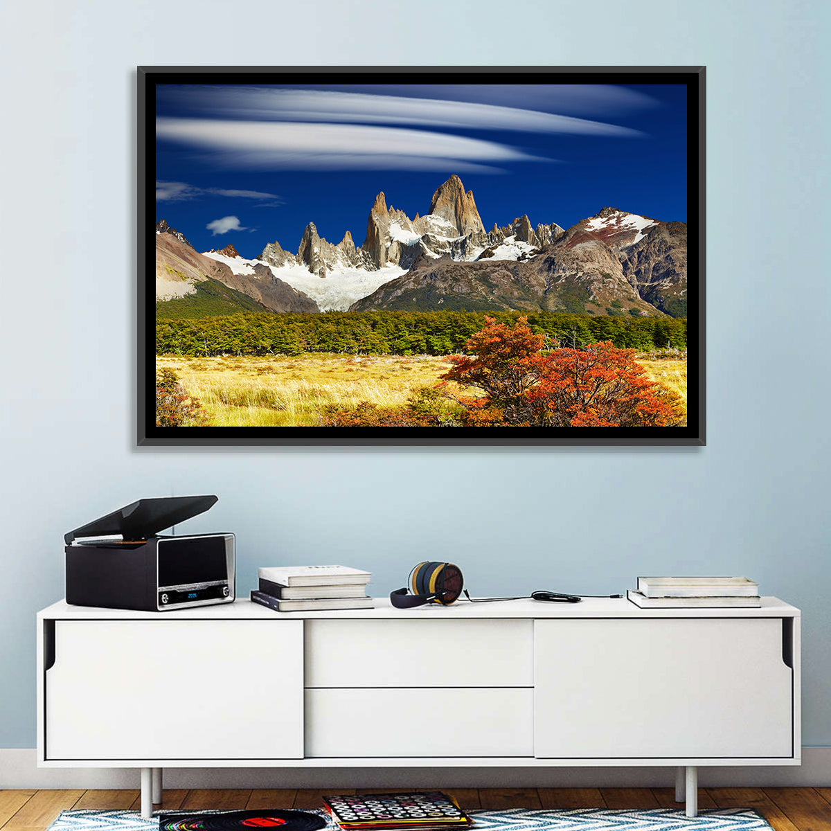 Fitz Roy Peaks, El Chaltén Wall Art in a room, landscape