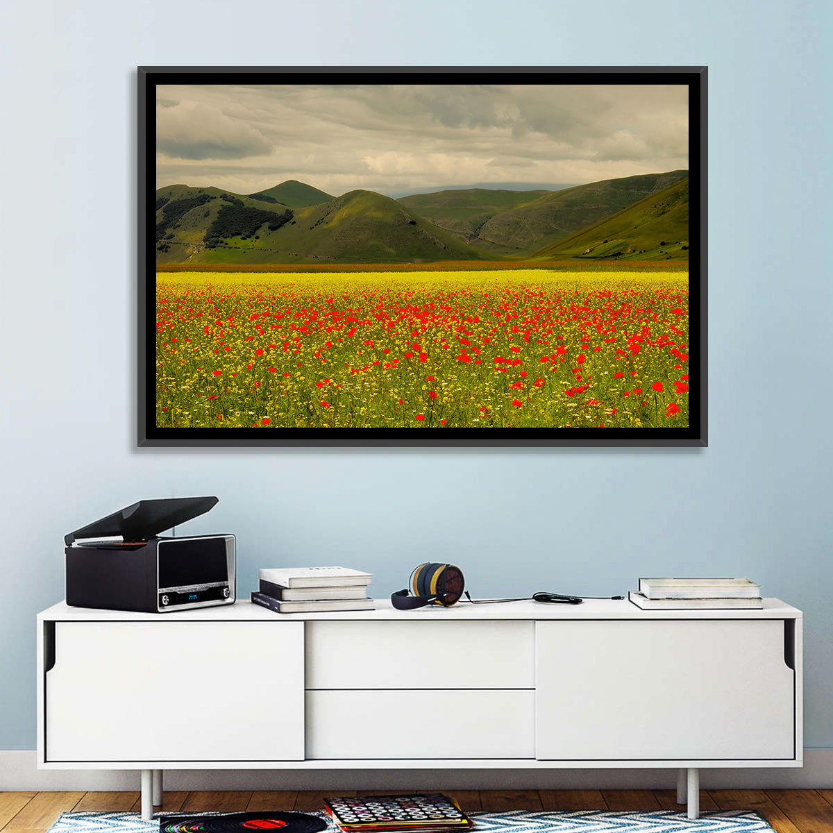 Castelluccio Wildflower Meadow Wall Art in a room, landscape