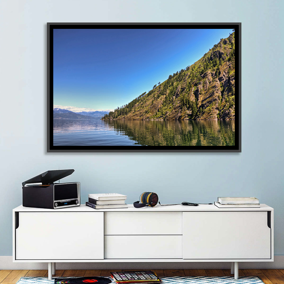 Monarch Mountains Lake Wall Art in a room, landscape