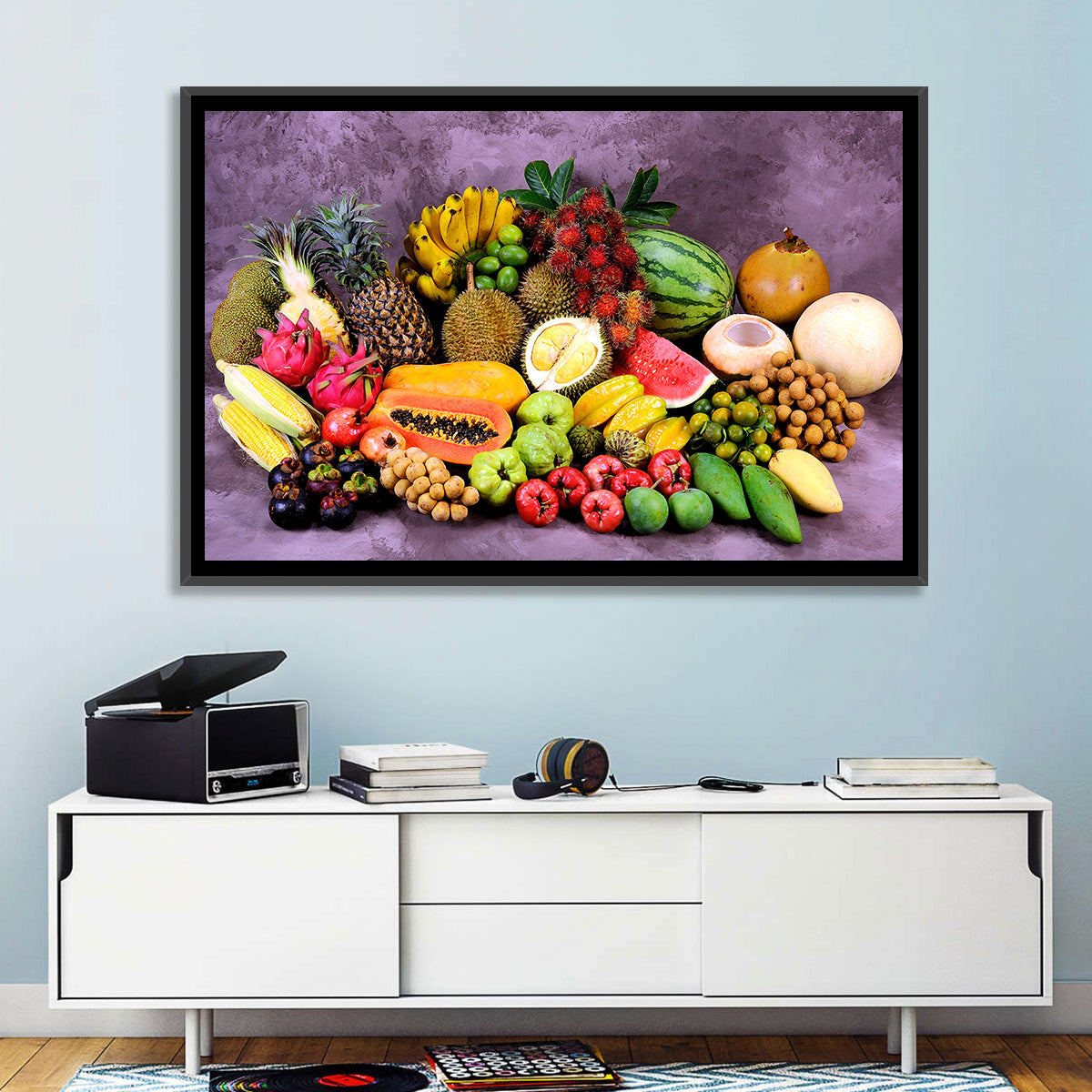Tropical Fruit Still Life Wall Art in a room, landscape