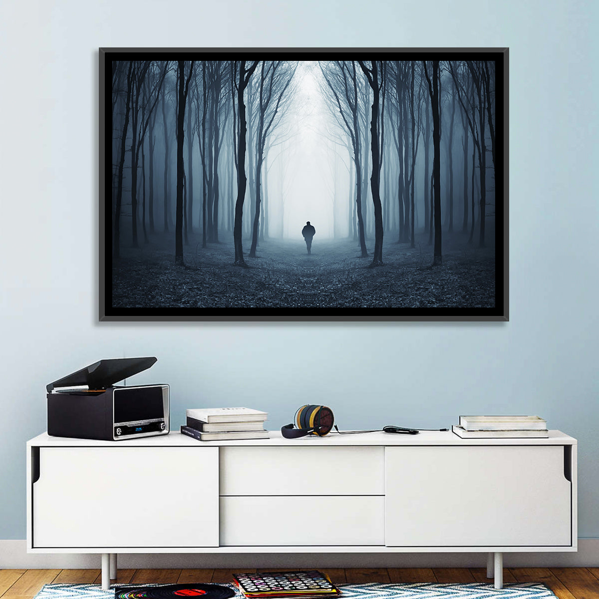 Lone Figure in Misty Forest Wall Art