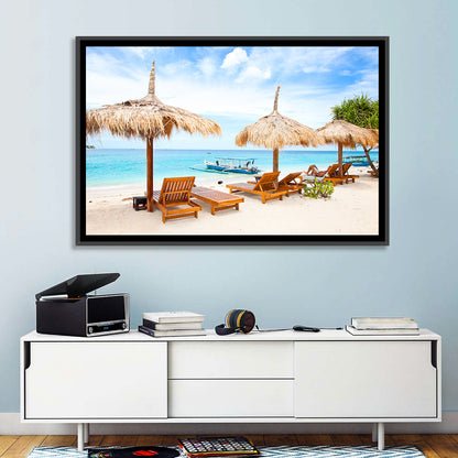 Gili Meno Beach with Thatched Umbrellas Wall Art