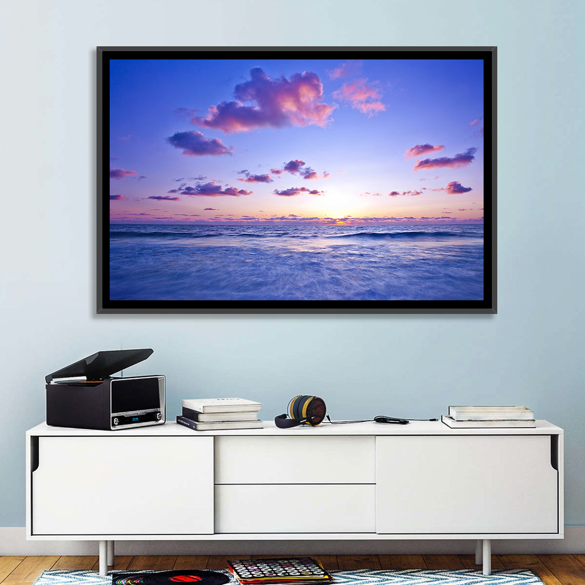 Mediterranean Sunset Wall Art in a room, landscape