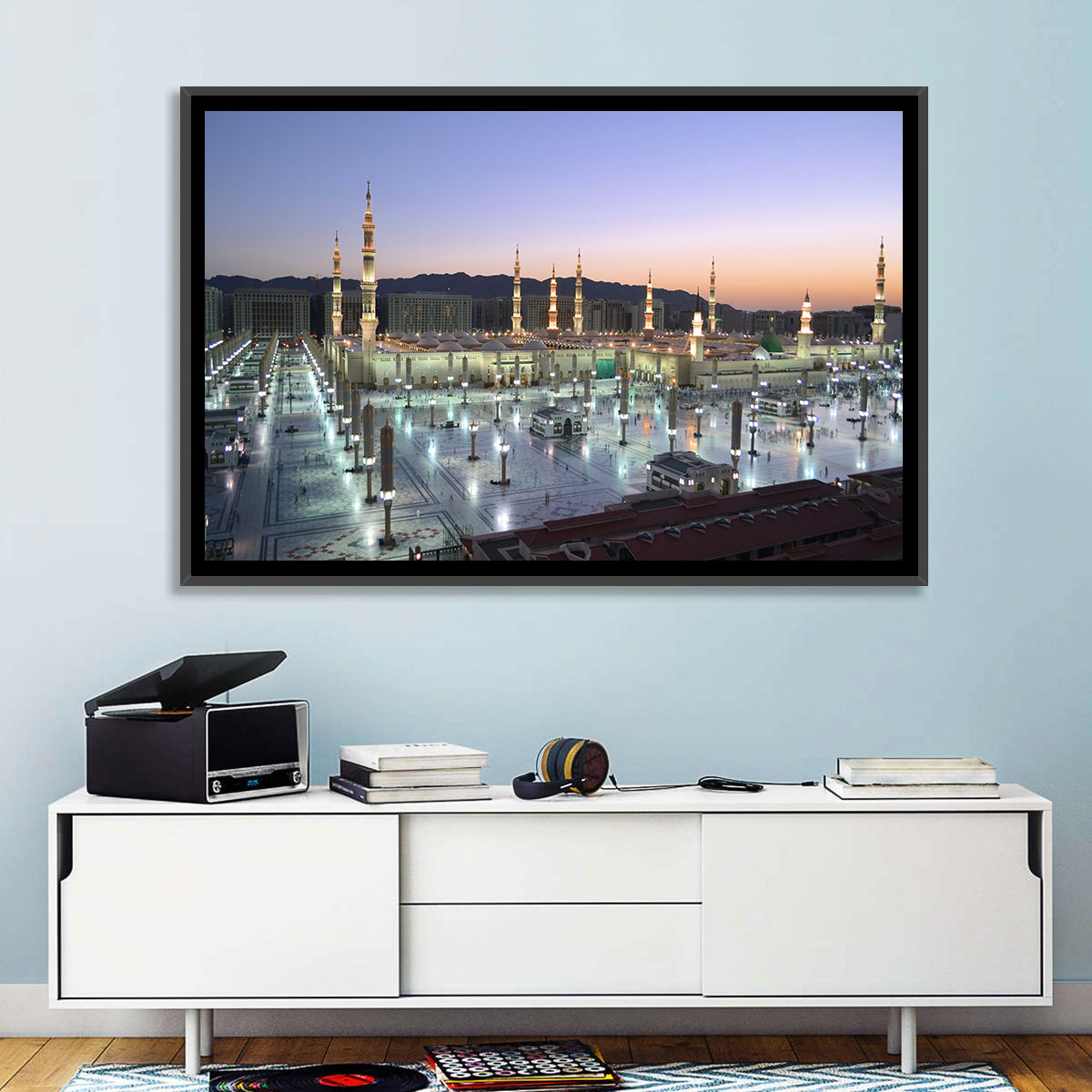 Nabawi Mosque at Dusk, Medina Wall Art in a room, landscape